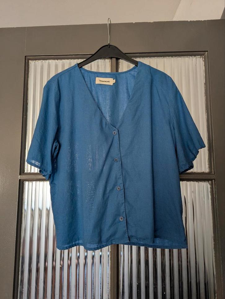 Thinking MU top blauw van hennep en tencel - maat S, Kleding | Dames, Tops, Zo goed als nieuw, Maat 36 (S), Blauw, Korte mouw