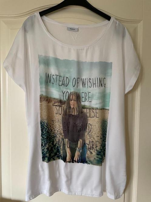 Wit shirt met print, maat L, Kleding | Dames, T-shirts, Zo goed als nieuw, Maat 42/44 (L), Wit, Verzenden