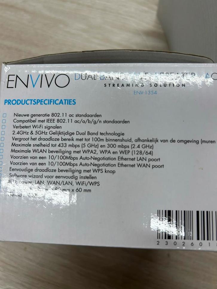 Envivo Dual Band WiFi Repeater - AC, Computers en Software, WiFi-versterkers, Nieuw, Ophalen of Verzenden