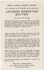 Jacobus Hubertus Rutten 1894 Nunhem + 1963 Weert, 68 jr, Verzamelen, Verzenden, Bidprentje