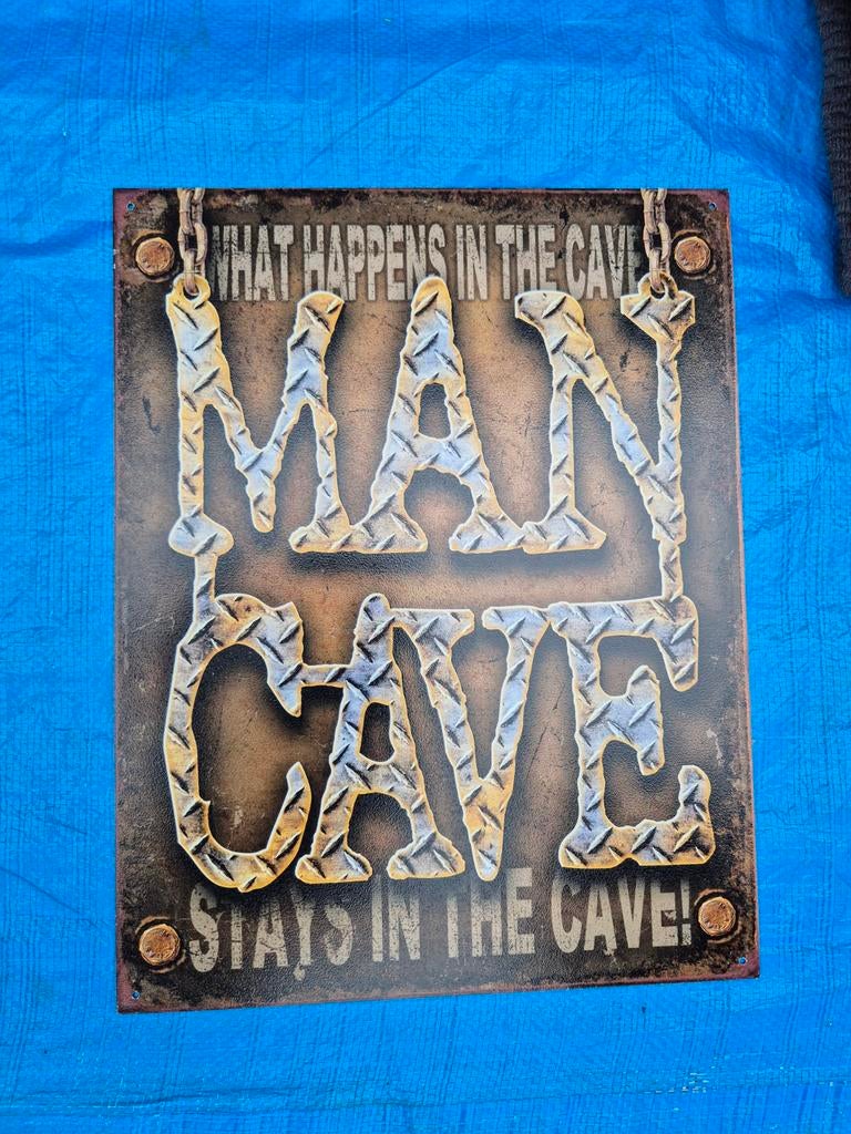 5 Mancave borden en 6 bromfiets plaatjes, Ophalen, Zo goed als nieuw