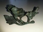 Bronzen kaarsenstandaard met een vogeltje, groen, Ophalen of Verzenden