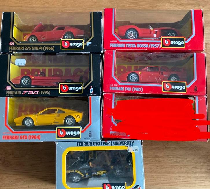 6 Ferrari Bburago 1/24 modellen, Hobby en Vrije tijd, Modelauto's | 1:24, Zo goed als nieuw, Bburago, Ophalen of Verzenden