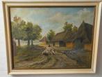 Oud olieverf schaapherder met boerderijen (Albert torie?), Antiek en Kunst, Kunst | Schilderijen | Klassiek, Ophalen of Verzenden
