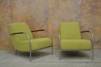 AlsNIEUW! 2 groene stoffen Harvink Columbus design fauteuils, Huis en Inrichting, Design, Metaal, 75 tot 100 cm, Zo goed als nieuw