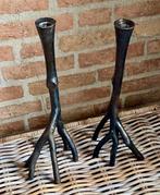 Kandelaars bronskleurig twijg 38,5 cm hoog als set te koop, Ophalen of Verzenden, Overige materialen