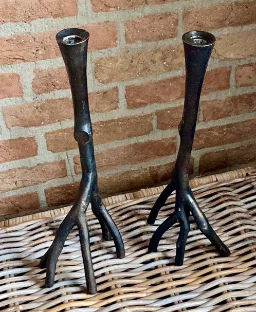 Kandelaars bronskleurig twijg 38,5 cm hoog als set te koop, Antiek en Kunst, Antiek | Kandelaars, Overige materialen, Ophalen of Verzenden