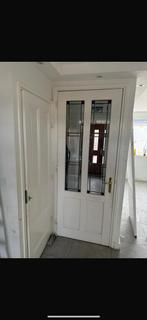 Een stompe houten deur met glas in lood, Binnendeur, Ophalen of Verzenden, 200 tot 215 cm, Glas