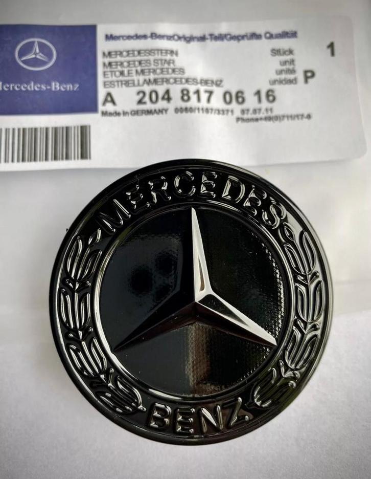 Mercedes STER ZWART motorkap LOGO BLACK W204 W205 W213 W253, Auto diversen, Autostickers, Ophalen of Verzenden