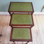 Lucky Vintage set mahoniehouten & leer bijzettafeltje, Antiek en Kunst, Antiek | Meubels | Tafels, Ophalen of Verzenden