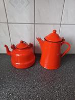 Vintage oranje emaille koffiekan en waterkoker., Ophalen of Verzenden