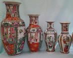 4 Chinese Vazen 1950 handbeschilderd Gedetailleerde Figuren, Ophalen