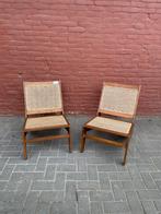 Vintage teakhouten stoelen met rieten zitting en rugleuning, Ophalen of Verzenden, Bruin, Riet of Rotan