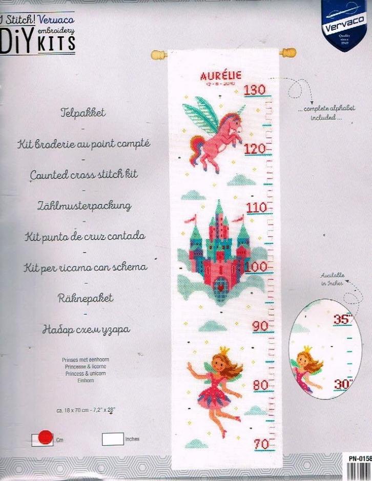 Cado vervaco borduurpakket groeimeter, prinses met eenhoorn, Hobby en Vrije tijd, Borduren en Borduurmachines, Nieuw, Borduurpakket