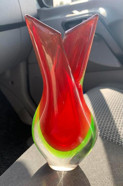 Vaas Murano Sommerso Flavio Poli Rood Geel groen wit, Antiek en Kunst, Antiek | Glas en Kristal, Ophalen of Verzenden