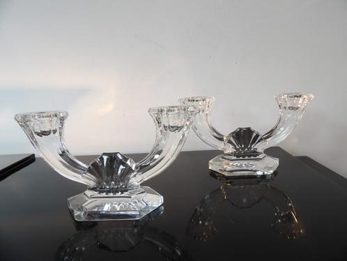 Art Deco Kandelaars Val St Lambert kristal, Antiek en Kunst, Antiek | Kandelaars, Kristal, Ophalen of Verzenden