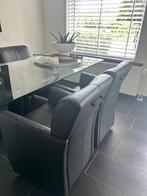 4 leren eetkamer stoelen, Huis en Inrichting, Ophalen, Zwart, Leer, Zo goed als nieuw