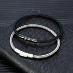 Zwarte Zilveren Stalen Heren Kabel Armband, Sieraden, Tassen en Uiterlijk, Armbanden, Verzenden, Nieuw, Staal