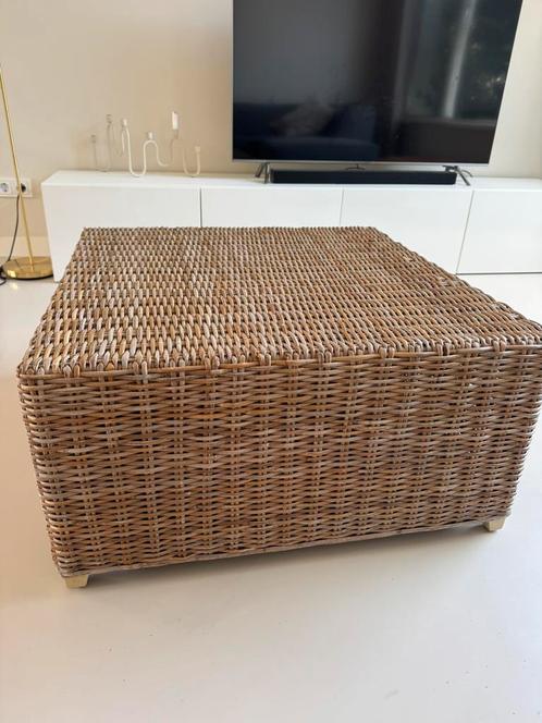 Rieten salontafel, Huis en Inrichting, Tafels | Salontafels, Zo goed als nieuw, Minder dan 50 cm, 50 tot 100 cm, Vierkant, Ophalen