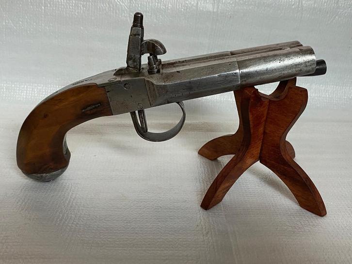 Zeldzaam 2-schotspistool met een draaibaar hamer systeem, Antiek en Kunst, Antiek | Overige Antiek, Ophalen of Verzenden