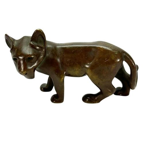 Bronzen sculptuur, lynx, Antiek en Kunst, Antiek | Koper en Brons, Brons, Ophalen of Verzenden