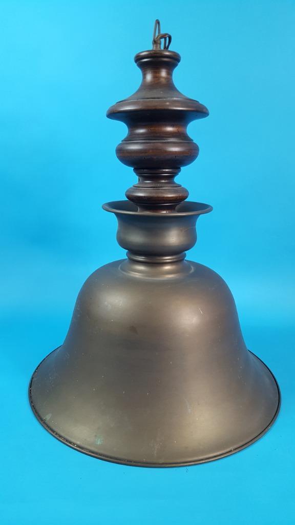 Grote antieke industriële koperen hanglamp, grote kap. S4, Huis en Inrichting, Lampen | Hanglampen, Gebruikt, Minder dan 50 cm