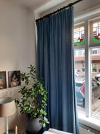 Prachtige blauwe gordijnen met houten roede, Ophalen, Gebruikt, 150 tot 200 cm, 200 cm of meer