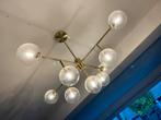 Moderne Mid-Century Plafondlamp – Goud met 9 Glazen Bollen, Ophalen, Zo goed als nieuw
