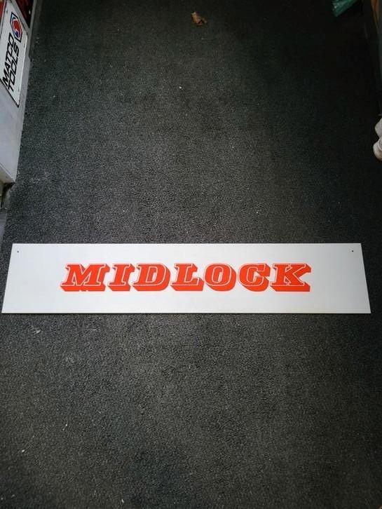 Oud kunsstof reclamebord midlock speciaal gereedschappen., Verzamelen, Merken en Reclamevoorwerpen, Gebruikt, Reclamebord, Ophalen of Verzenden