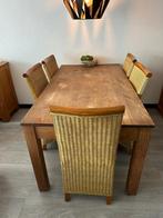 Eettafel met 6 rieten stoelen., Huis en Inrichting, Tafels | Eettafels, Gebruikt, 150 tot 200 cm, Rechthoekig, 50 tot 100 cm