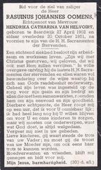 Oomens Rasuinus 1902 Baardwijk 1951, Verzamelen, Ophalen of Verzenden, Bidprentje