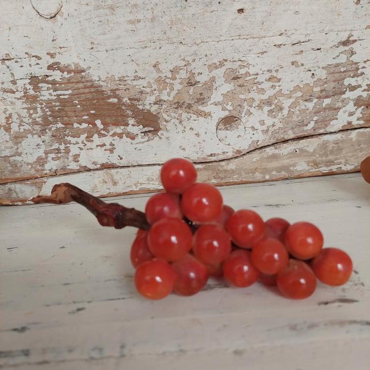 Oude albast druiventros op onyx druivenblad/Italië, Antiek en Kunst, Curiosa en Brocante, Ophalen of Verzenden