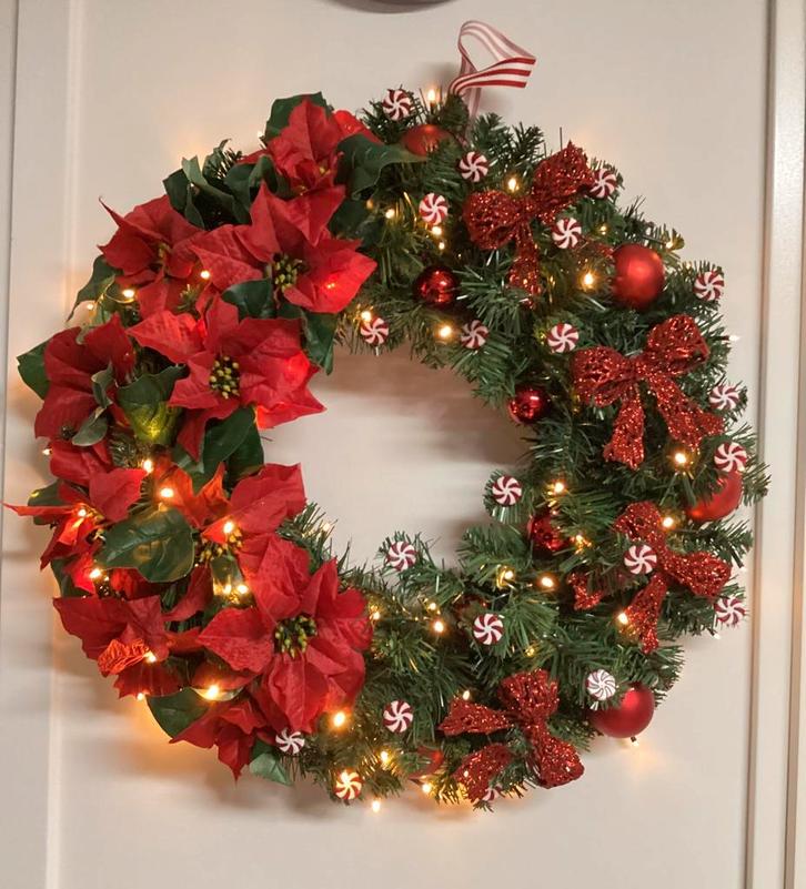 Prachtige grote kerstkrans rood met verlichting 60 cm, Diversen, Kerst, Nieuw, Ophalen of Verzenden