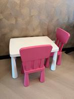 Ikea Mammut kindertafel wit + 2 roze Mammut kinderstoelen, Ophalen, Zo goed als nieuw
