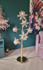 Vintage lotus lamp roze bloemen vloerlamp hollywood regency, 100 tot 150 cm, Gebruikt, Hollywood regency, Ophalen