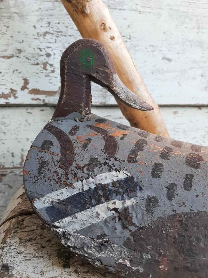 Houten antieke lokeend, beschilderd, volkskunst, Antiek en Kunst, Curiosa en Brocante, Ophalen of Verzenden