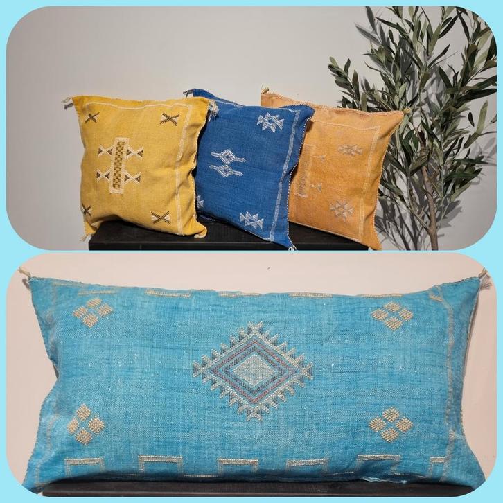 Xl sabra kussen, Cactus silk kussen blauw 100x50 cm, Huis en Inrichting, Woonaccessoires | Kussens, Nieuw, Blauw, Vierkant, Ophalen of Verzenden