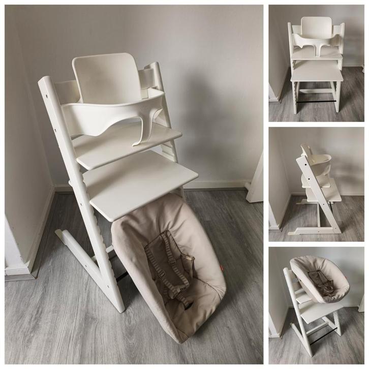 Stokke Tripp Trapp wit met babyset en newbornset, Kinderen en Baby's, Kinderstoelen, Zo goed als nieuw, Meegroeistoel, Aanschuifbaar