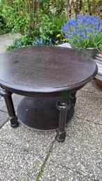 Eikenhouten ronde tafel glasplaat bijzettafeltje brocant, Huis en Inrichting, Tafels | Bijzettafels, Ophalen, Minder dan 55 cm