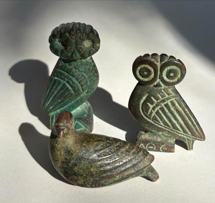 Vintage Griekse Bronzen Beeldjes - Duif & Uil, Antiek en Kunst, Kunst | Beelden en Houtsnijwerken, Ophalen of Verzenden