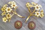 Om 1900 - 1925 Franse Wand Muur Kandelaar Set Bloem Bloemen, Antiek en Kunst, Ophalen of Verzenden, Koper of Brons