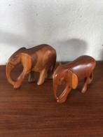 Vintage Teak Houten Olifantjes - Set van 2, Ophalen of Verzenden