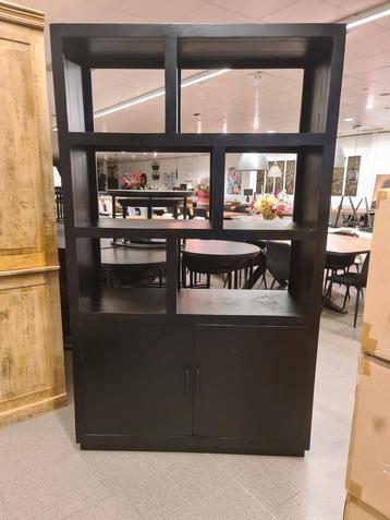 Nieuwe vakkenkast zwart mangohout 200x120x45cm €650 beschikbaar voor biedingen
