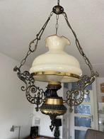 Mooie hanglamp, echt smeedwerk, vintage, Huis en Inrichting, Lampen | Hanglampen, Ophalen, Gebruikt, Glas, Minder dan 50 cm