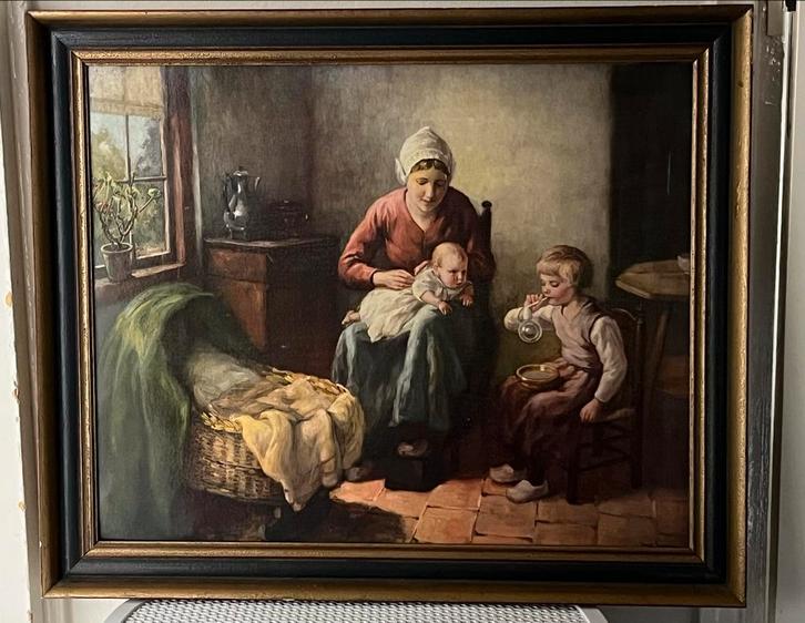 Louis Soonius schilderij Moeder met kinderen ,, Antiek en Kunst, Kunst | Schilderijen | Klassiek, Ophalen