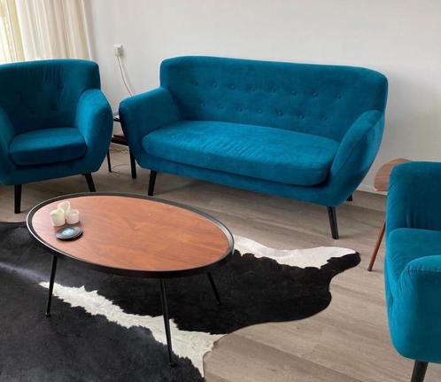 Mooi velvet bankstel, Huis en Inrichting, Banken | Bankstellen, Zo goed als nieuw, Rechte bank, Overige maten, Stof, Ophalen