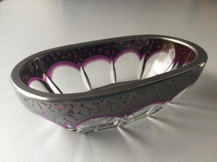 Antiek haarspeldenbakje van "silver overlay" glas, Antiek en Kunst, Antiek | Glas en Kristal, Ophalen of Verzenden