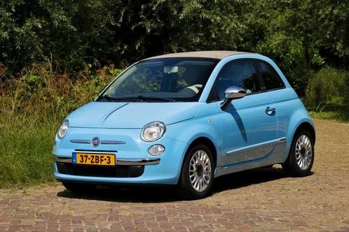 Fiat 500 0.9 twinair cabrio open dak blauw crème, Auto's, Fiat, Particulier, Benzine, A, Hatchback, Handgeschakeld, Origineel Nederlands