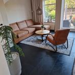 Mooie bruine leren bank met fauteuil stoel, Ophalen, Zo goed als nieuw, Leer