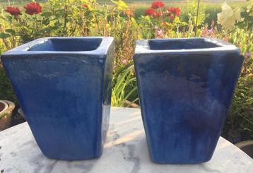 Oude geglazuurde bl.dikke terracotta bloempotten handwerk beschikbaar voor biedingen